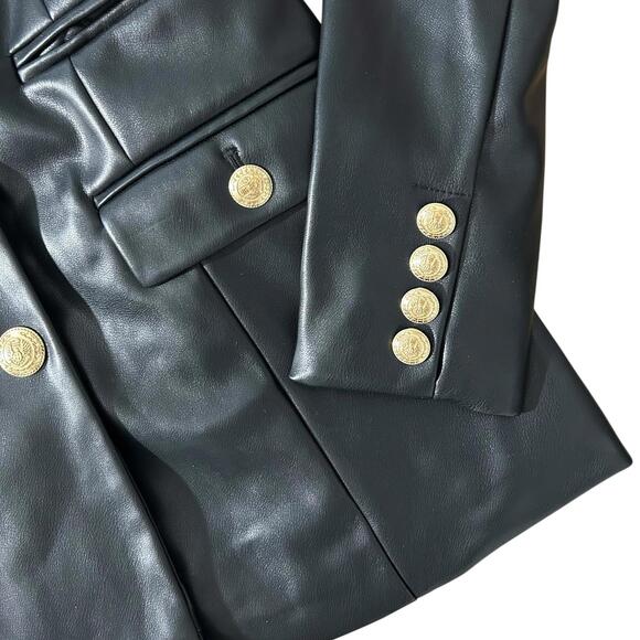 7 FOR ALL MANKIND® Womens XS Black Vegan Leather Blazer Jacket w/ Gold Buttons - Picture 4 of 9